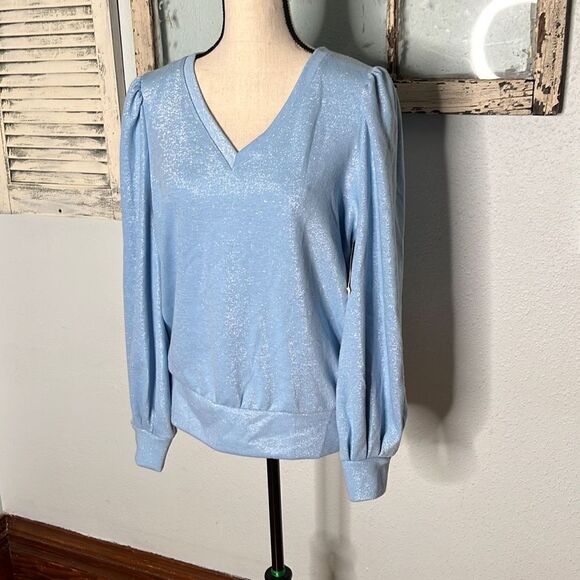 INC International Concepts Womens Sweater Sparkle Silver Blue Size Large NWT - Picture 2 of 11